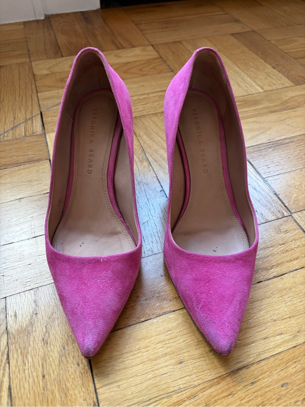 Veronica Beard Hot Pink Suede Pointed Toe Pumps